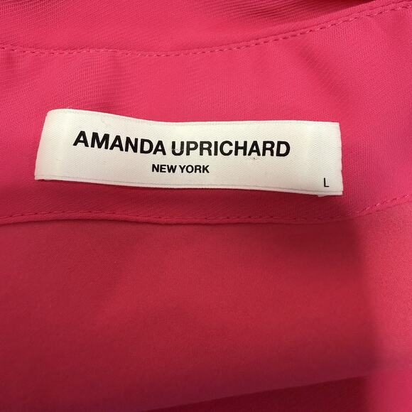 Amanda Uprichard BEXLEY One Shoulder Blouse Size L Lacquer Pink Long Sleeve Tie - Picture 9 of 11